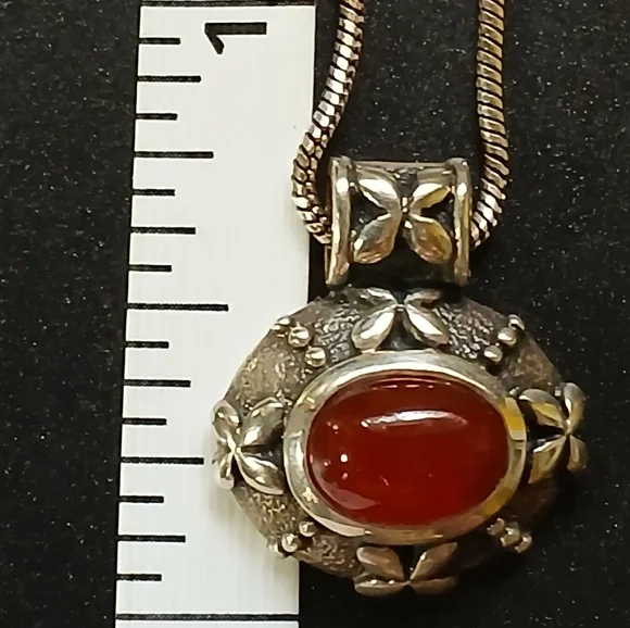 ✨️Bali Carnelian 925 SS Oxidized Pendant With 1 mm 925 Snake Chain✨️ - Picture 6 of 11